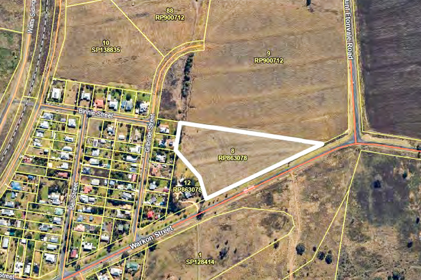 The boundary of the property where the development application has been made.