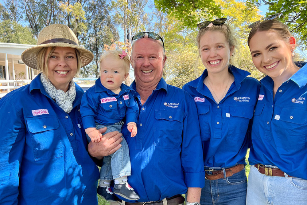 Pearce family members representing five generations at Saturday’s symposium, from left, Danielle, Mike with Annie, Isabel and Erin. They were among several farming families there to air concerns about the threat of CSG to their land and livelihoods.