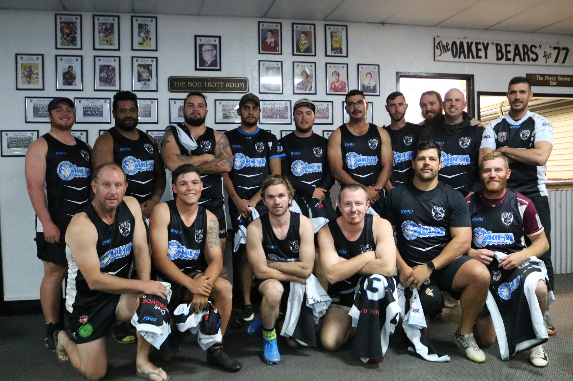 The Oakey Bears A Grade players with their game jerseys before beginning some last minute training on Friday night