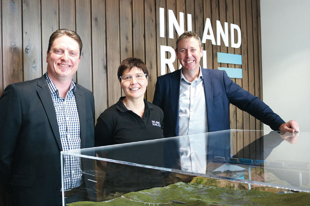 Member for Groom Garth Hamilton (right) pictured with Bielby Holdings managing director Adam Edwards and ARTC interim CEO Rebecca Pickering, does not appear to be totally in touch with some of his constituents in the Pittsworth district.