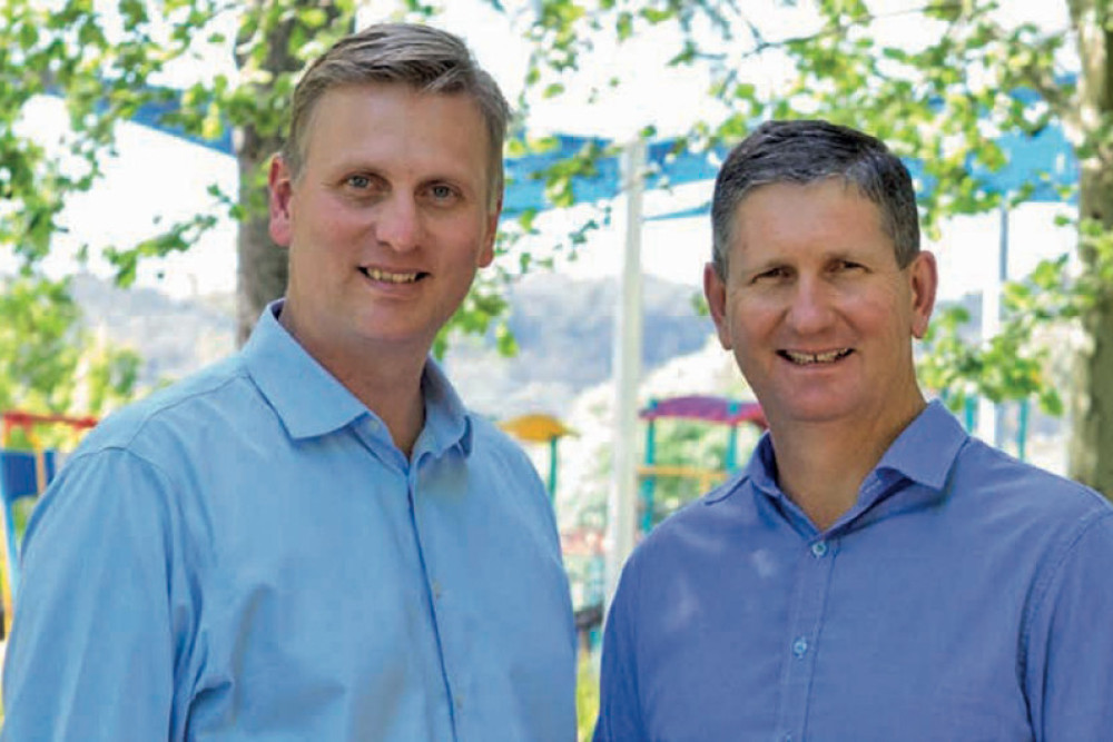 Southern Downs MP James Lister with his predecessor Lawrence Springborg.