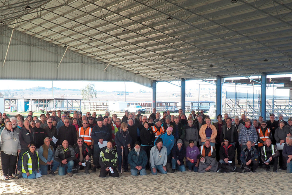 Riders and Pillions in the Undercover Arena at the Allora Showgrounds.