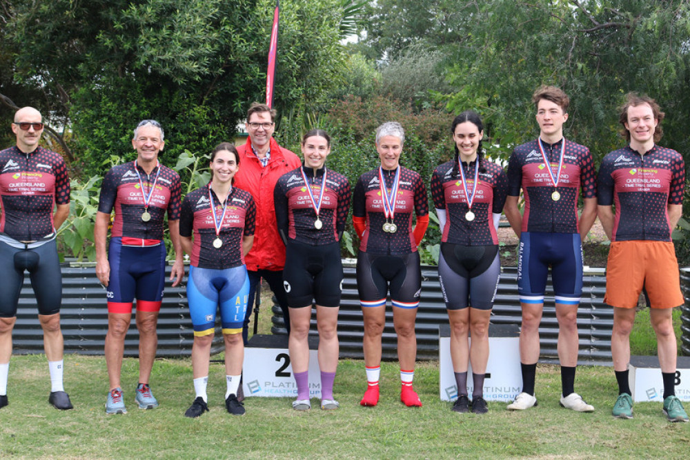 Cr Geoff McDonald with many of the day’s winners.