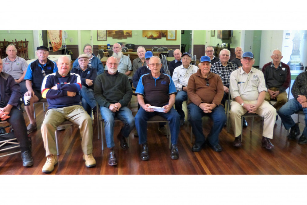 A good roll-up at the Allora Men’s Shed AGM held recently at the Allora RSL Club. Front row - Glenn, Brett, Graham, Stuart, Barry, James, Ian. Middle Row - Ivan, PJ, Bob, Rex, Martin, Dave. Back Row - Darren, Chris, Bruce, Ken, John, Garry, Allan.