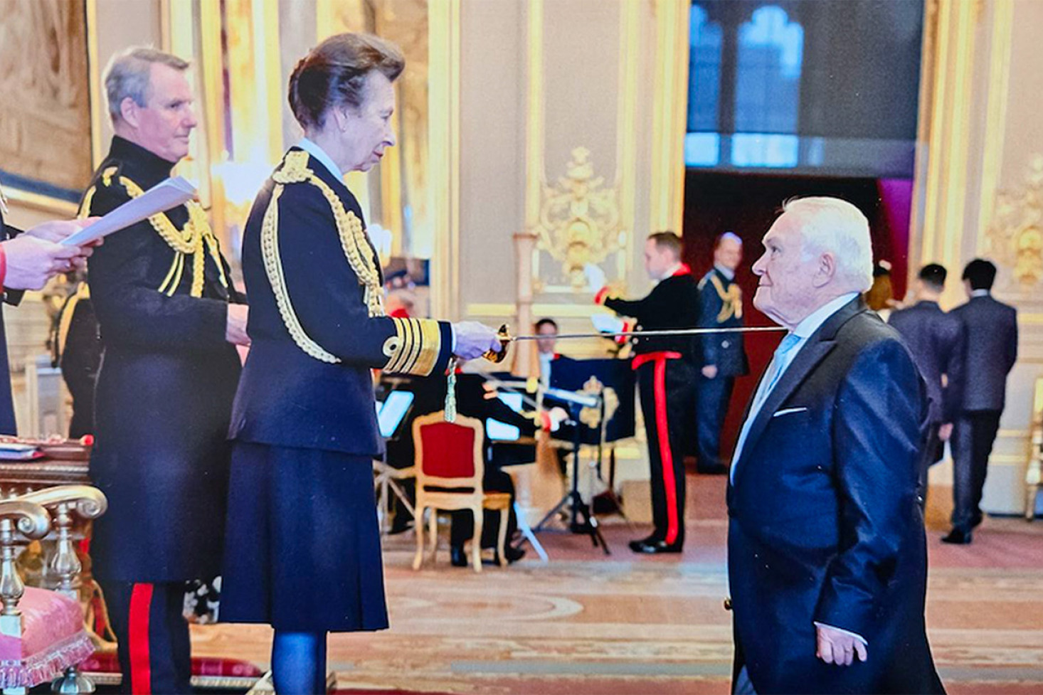 Anne, Princess Royal knights Goombungee’s Arthur Jones in Windsor Castle.