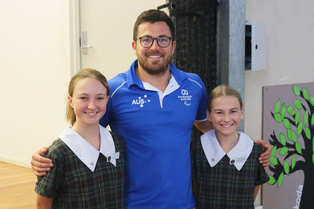 ABOVE: St Monica’s students Sierra and Arabella said thanks to Jacob for visiting!