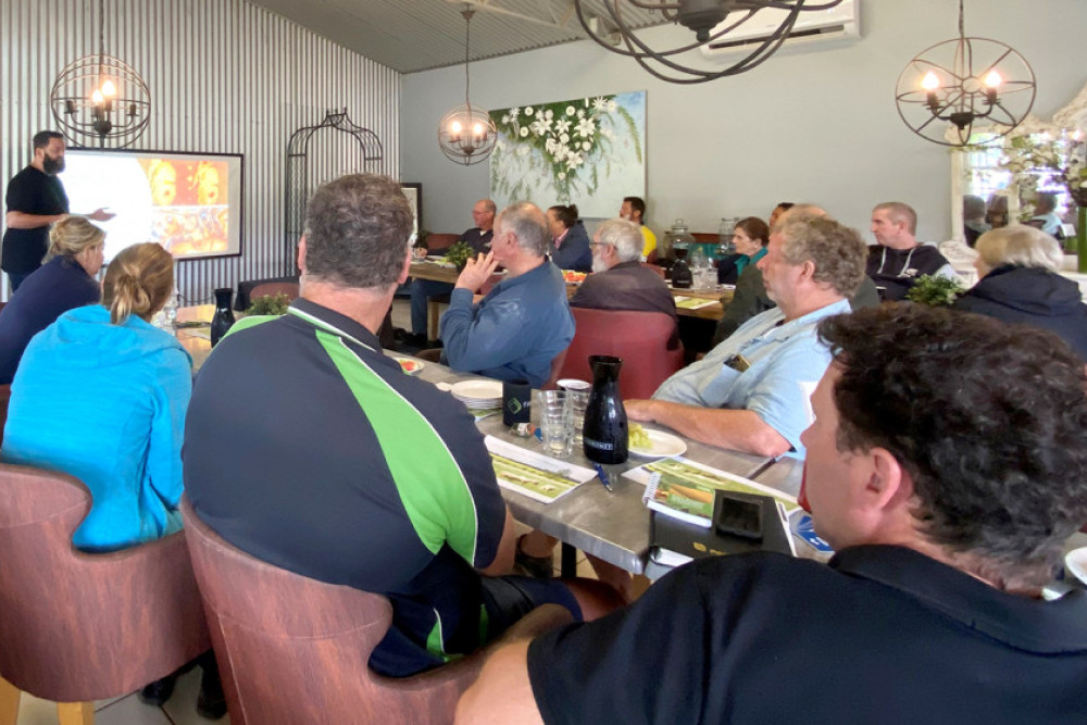 AUSVEG Biosecurity coordinator, Callum Fletcher, presenting to a room full of horticultural growers in Gympie last year.