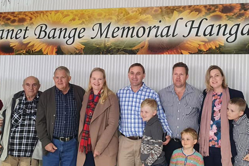 Members of Janet Bange’s Family were among those present for the dedication of the main hangar at the Clifton airstrip, on the Bange’s farm.