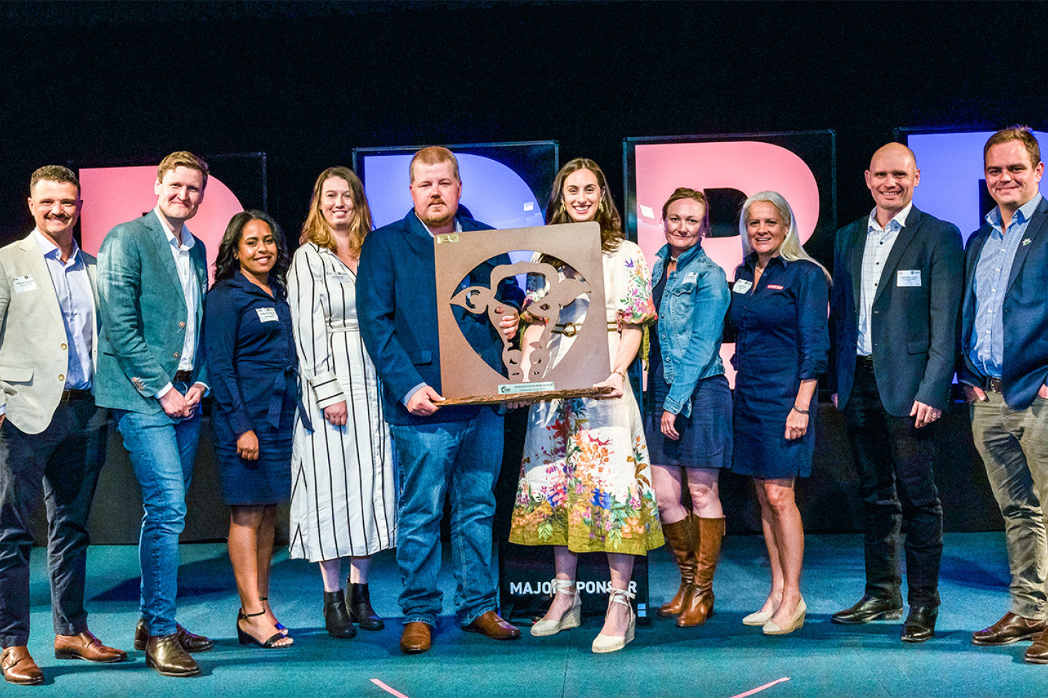 These Stockyard team members accepted the award. Left to Right: Brandon Gallagher Wade Nash Nathalia De Oliveira, Sarah Duffield, Ben Schweitzer, Ali Hart, Emma Pearce, Linden Cowper, Marcus Doumany and Alex Cole.