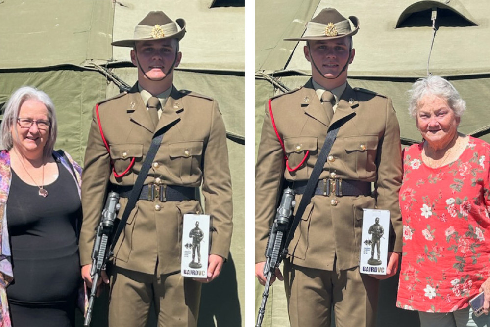 Private Clint Berghofer was able to share the moment with his mother Janene Howard (left) and grandmother Lynette Pierce (right).