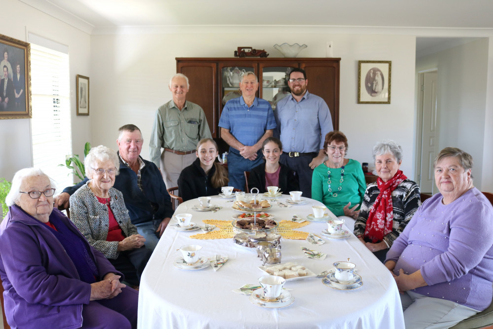 Family and friends gathered last Wednesday to celebrate Betty’s outstanding achievements. From left are Dulcie Porter, Betty Denning, Noel Denning, Kev Loveday, Rhianna Thompson, Winston Small, Mikayla Thompson, Jack Murphy, Marilyn White, Alma Fowler and Margaret Small.