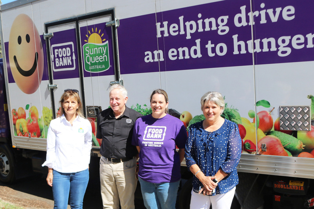 Making it all possible are Isabelle Dench of Sunny Queen Australia, Mark Ryan of McLean Farms, Sam Gallagher of Foodbank Queensland and Pittsworth State School Principal Carol Coonan at the breakfast in Pittsworth on Friday.