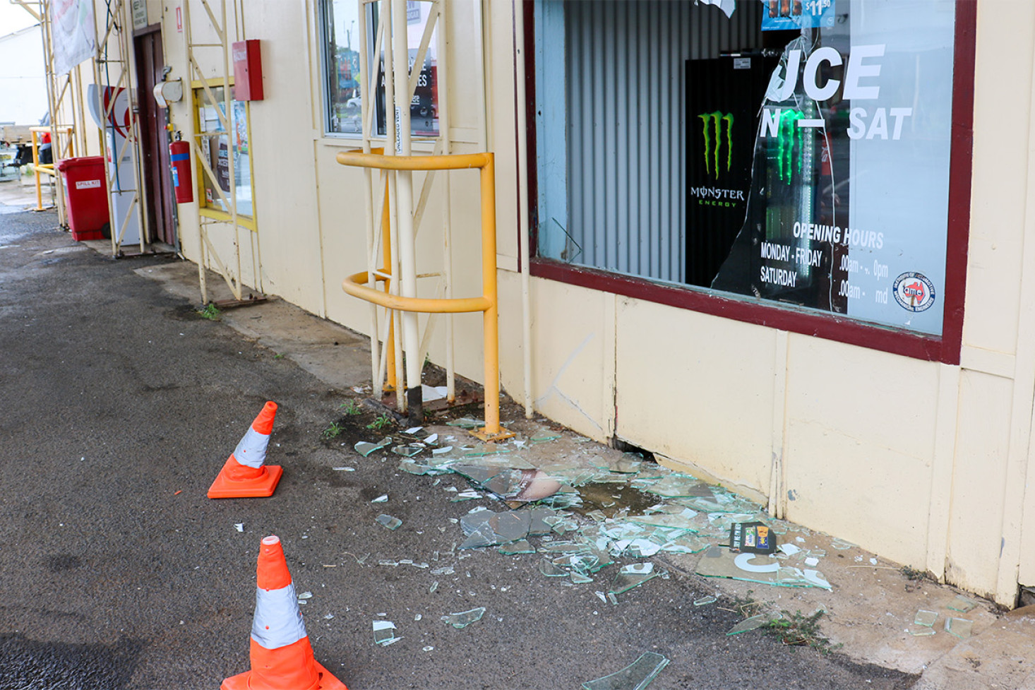 Two offenders are believed to have smashed the front window of Clifton’s service station in order to gain access to the building.