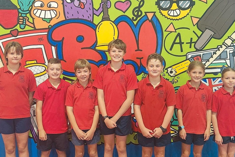 Bunker’s Hill State School’s swimming squad, Ruby, Jackson, Angus, Fred, Finn, Lulu and Lucy.