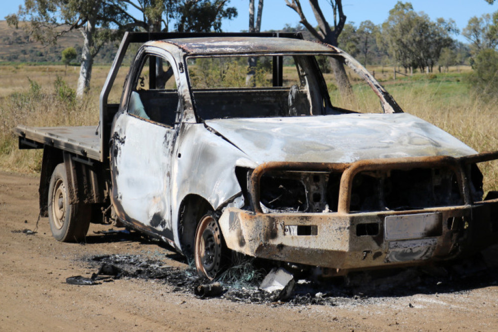 The charred remains of David Robertson’s Toyota Hilux.