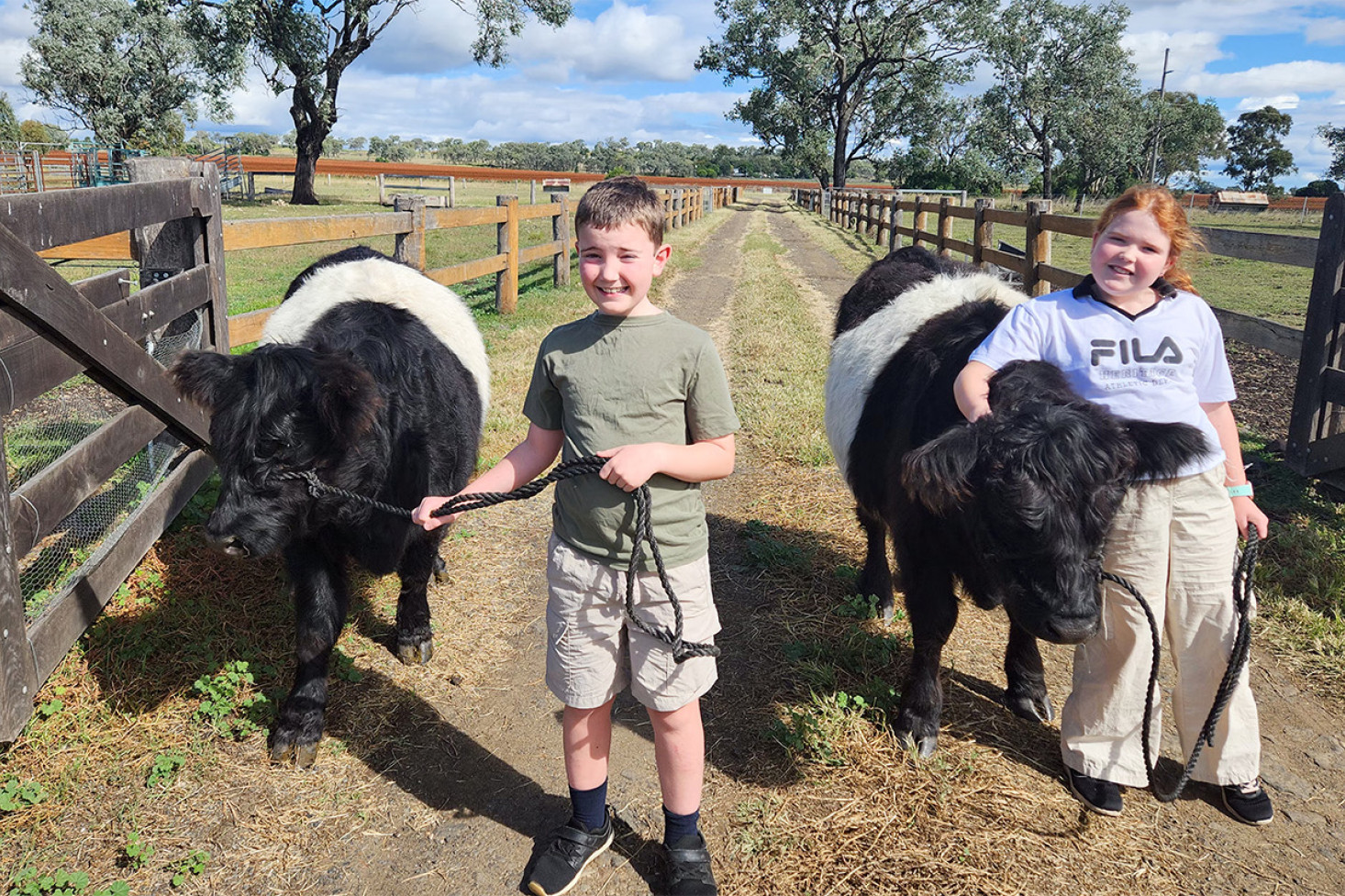 Young cattle breeders Lachlan and Sarah Byrnes say goodbye to Misty View Whirlwind and Misty View Tiana who were off to their new home at The Dairy, Ravensbourne.