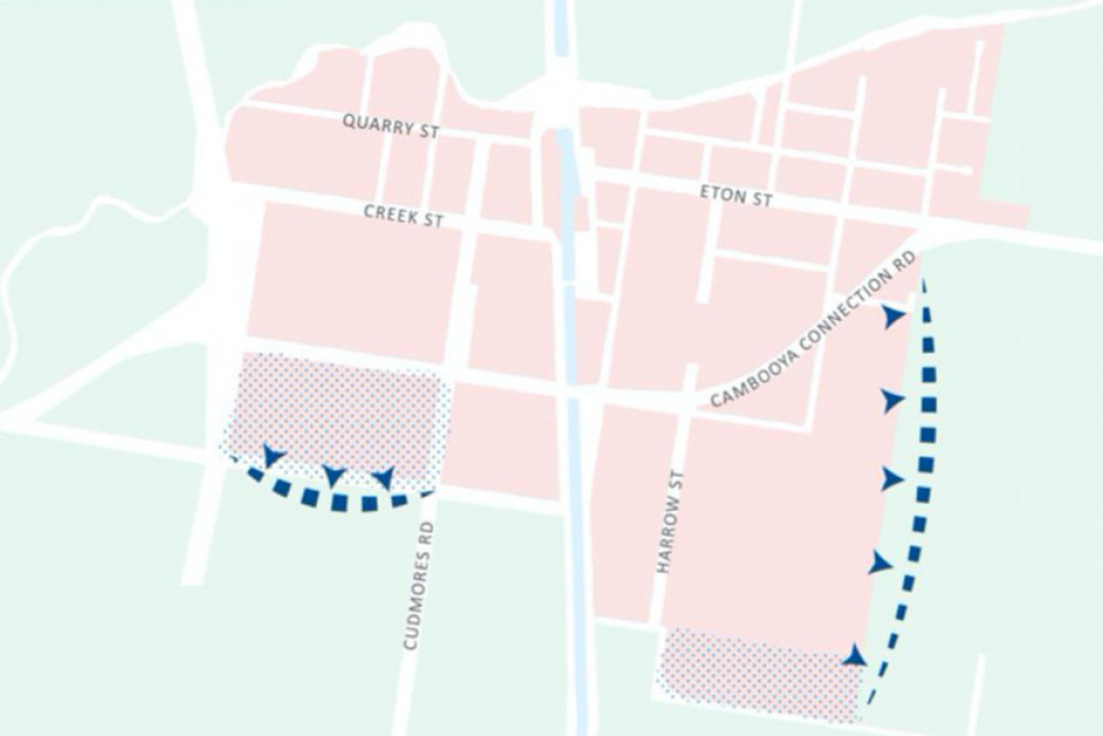 The plan identified potential growth areas of Cambooya to the south-west and south-east of the town.