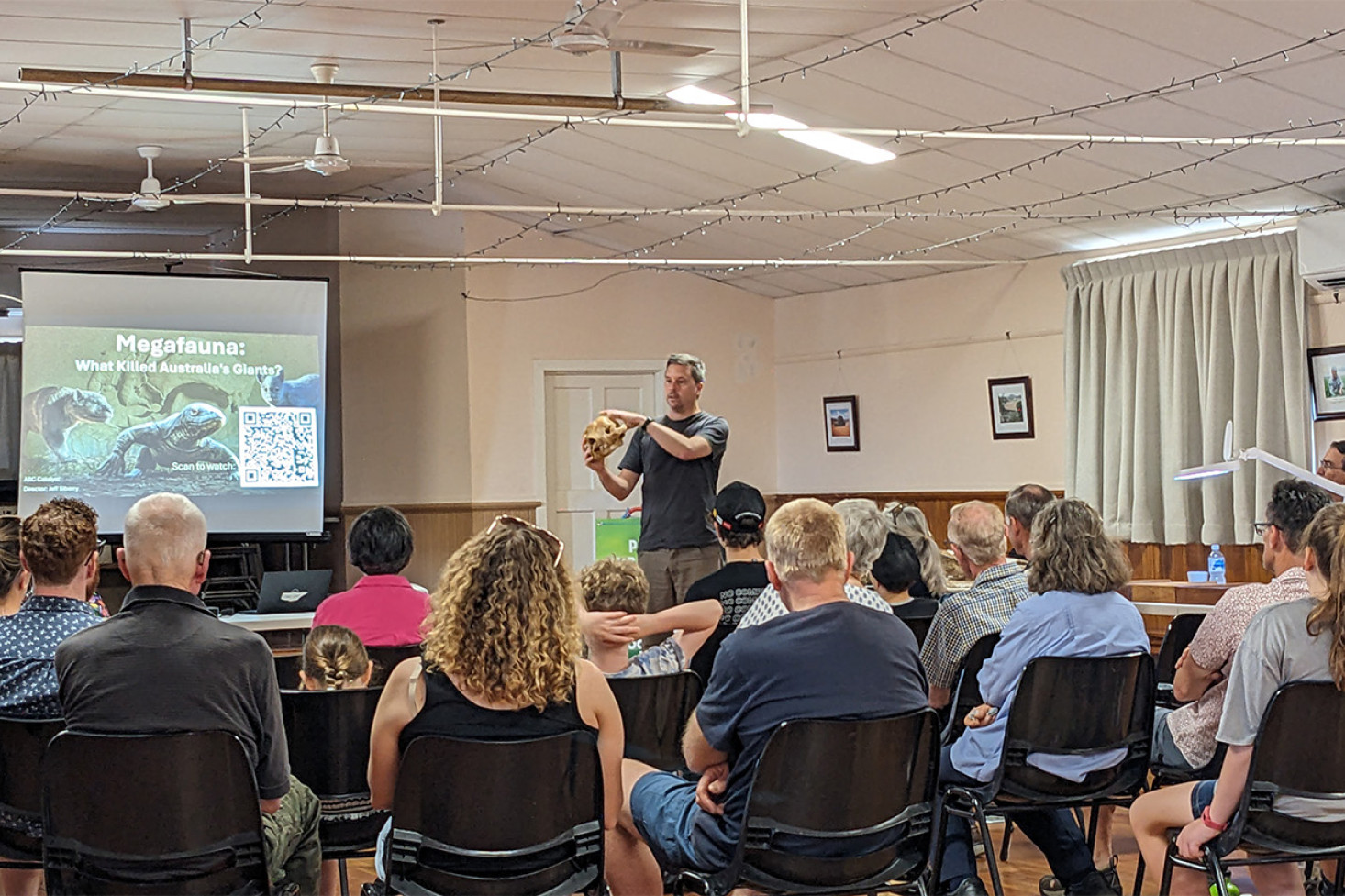 The large audience was fascinated by Dr Gilbert Price and Megafauna.