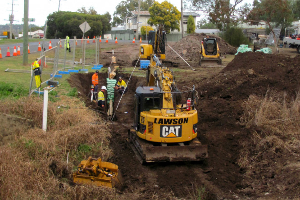 Works in progress on the western side of Railway Street, just after the bridge over Hodgson Creek as you enter Cambooya.