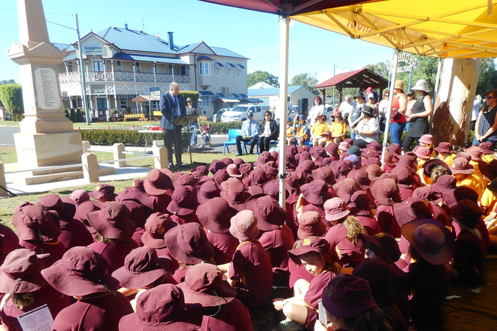 Cambooya State School students, who have also been joined by Ramsay State School students, commemorate Anzac Day at the War Memorial every year.