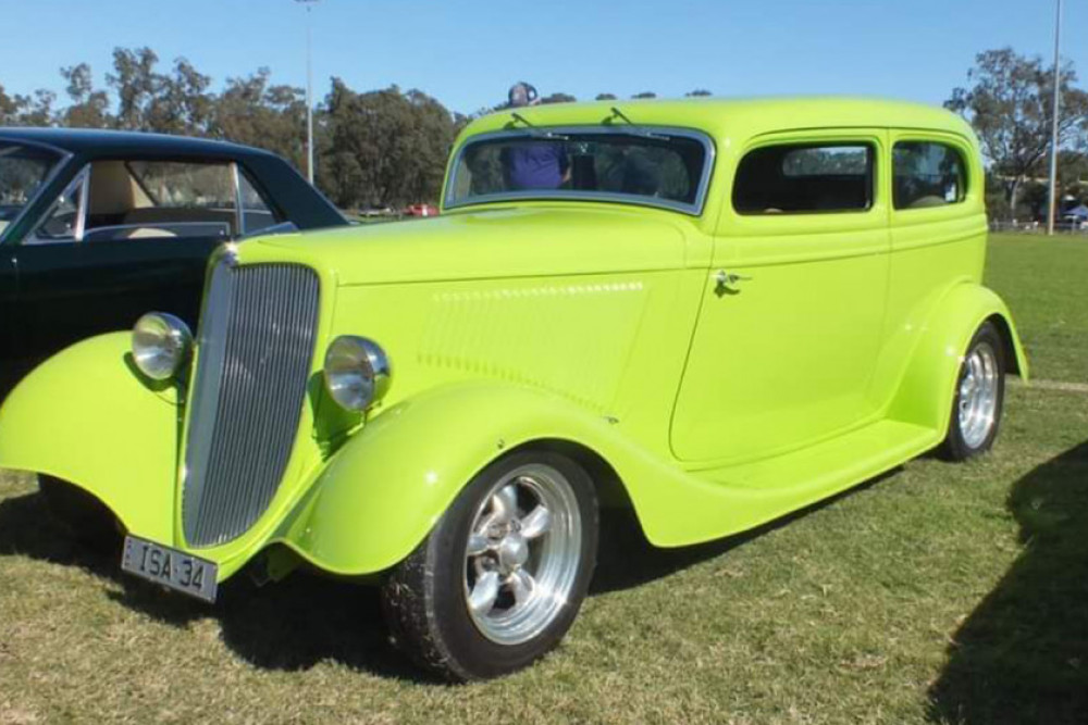 One of the brightly coloured vintage cars on show!