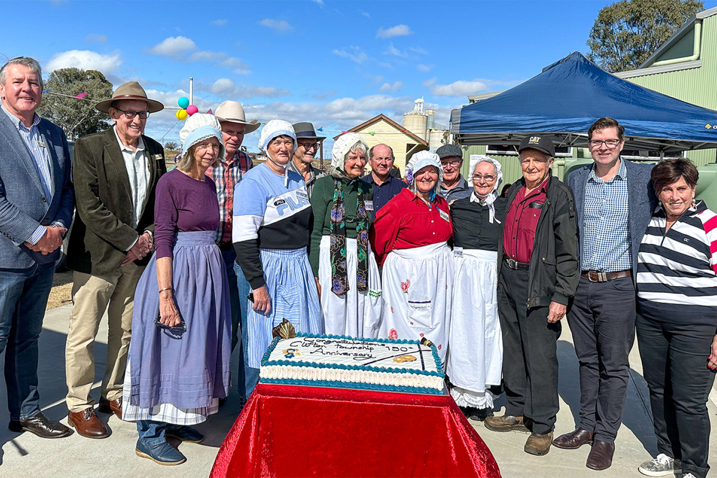 Members of the Clifton and District Historical Society received hearty congratulations from representatives of Toowoomba Regional Councillors Trevor Manteuful and Kerry Shine (at left) along with Mayor Geoff McDonald and Councillor Carol Taylor (at right).