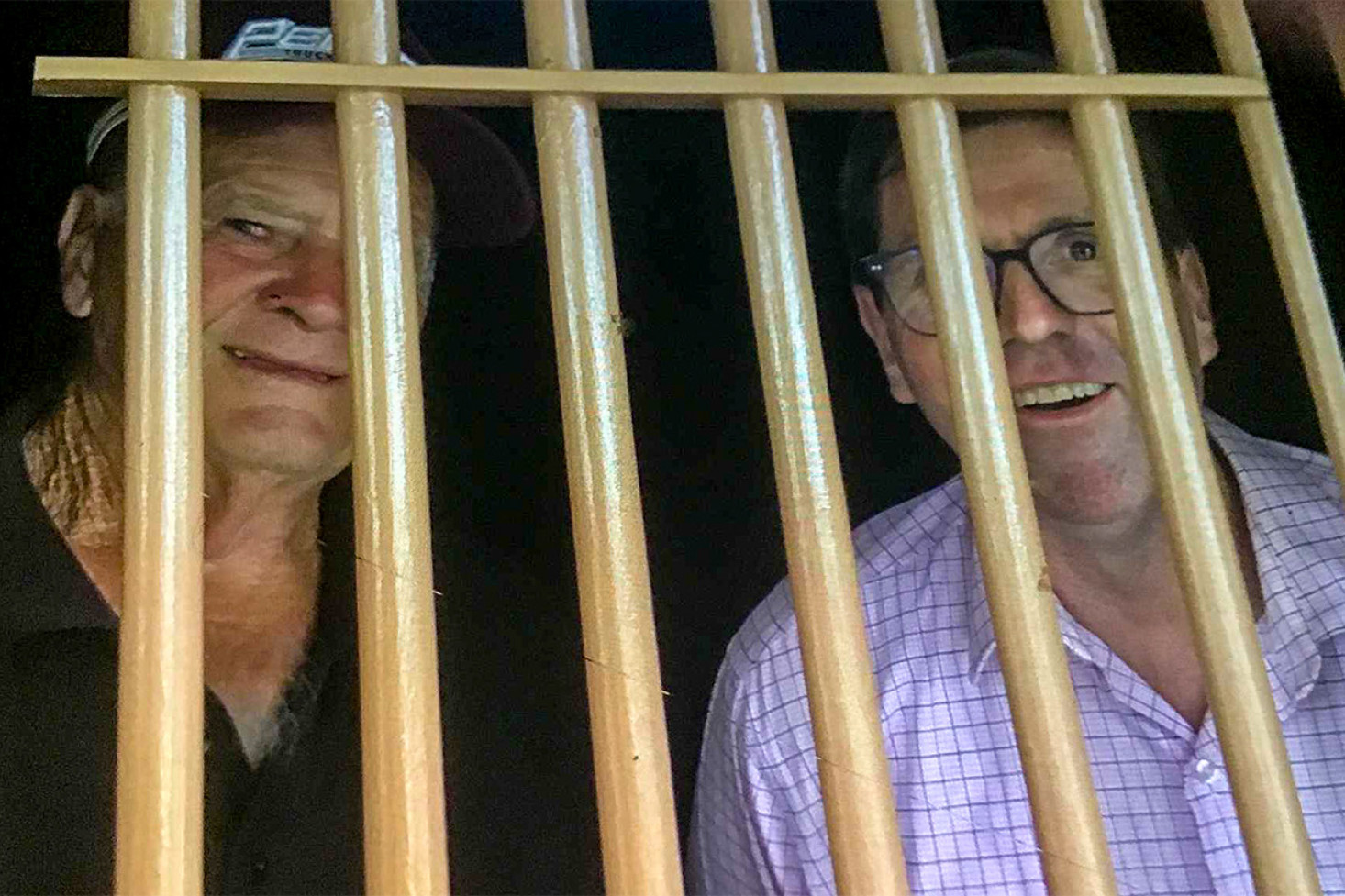 BEHIND BARS: One of the masterminds behind the Nobby Gaol restoration Evan Jones with Toowoomba Region Mayor Geoff McDonald, a big supporter of the project.