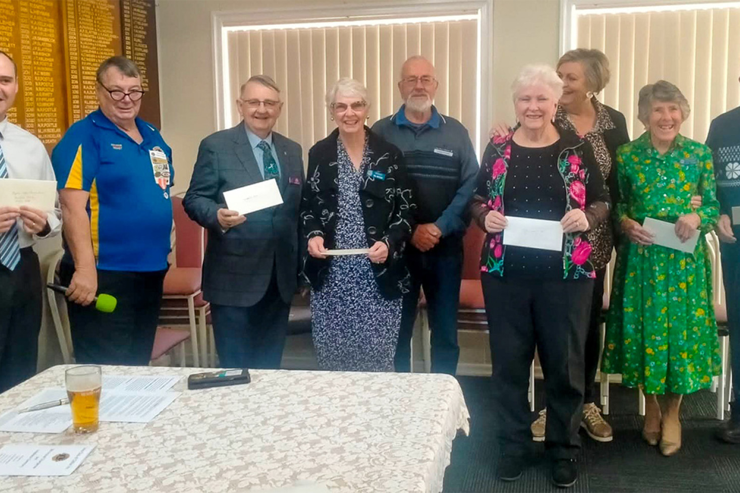Clifton Lions Club has made donations both to locally based in need and a few to disasters overseas, with total donations coming to around $12,000. From left: Clifton State School principal, Joel Fogwell, (donation towards uniform shop and breakfast club), Lions President Andrew Highet, Toowoomba Hospice - Lion Rob Craig OAM, Clifton QCWA member Val Watson, Lions Eye Health program - Lion Lindsay Proudlock (Pittsworth Lions), Christine Cameron (Hospital Auxiliary), Louise Bazley (Can Do Cottage), Julie Thomas (chaplaincy) & Lion Mike Conway (Camp Duckadang).