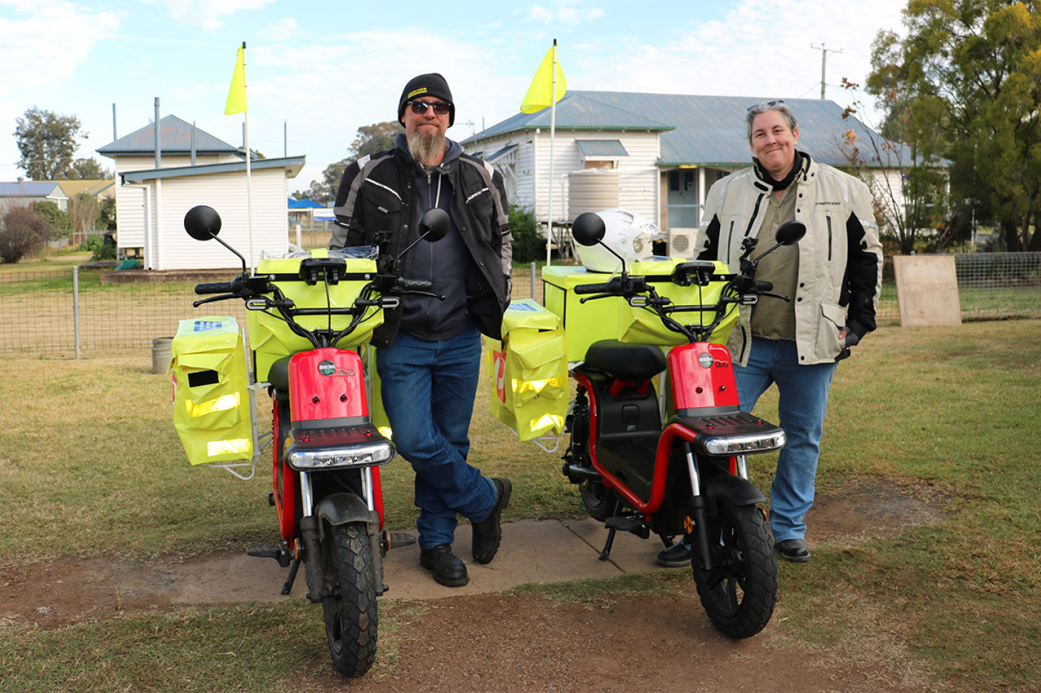 Ready for a delivery run last week were Clifton’s postie Mick Allin and Clifton Post Office owner (and postie) Jodi Crollick, with their new electric scooters.