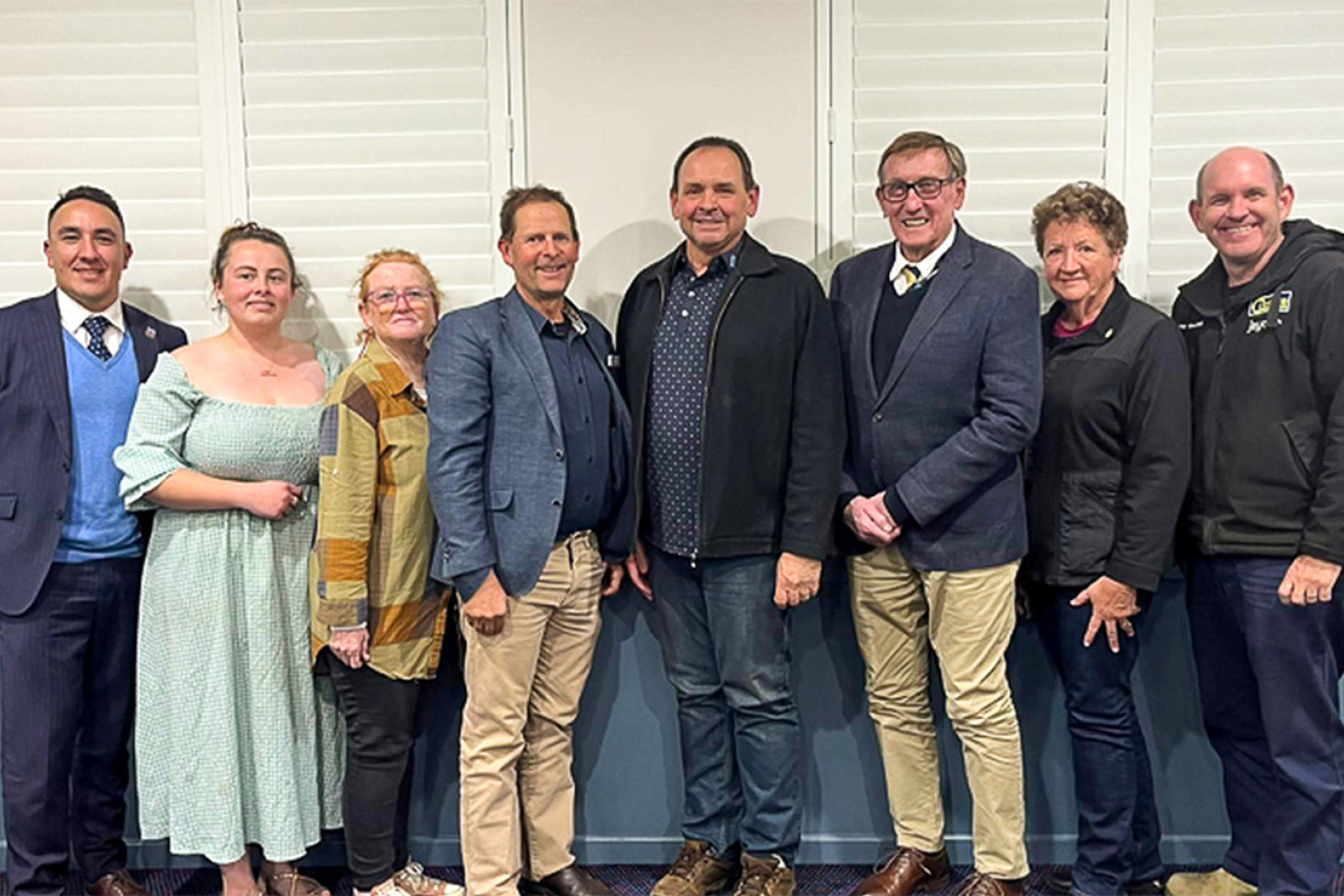 Councillor James O’Shea, Jess Briskey, Carmel Cooper (Secretary), David Cooper (President), Lloyd Gill (Vice President), Councillor Kerry Shine, Betty Richter (Treasurer), Andrew Langton (Meeting Chair) at the meeting.