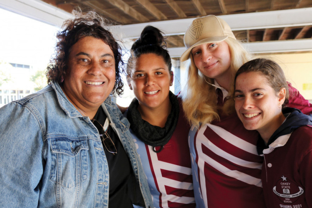 Chaplain Sharon Salomon with Oakey State High School students Poppie, Faith Cottier and school captain Jessica Heyze.