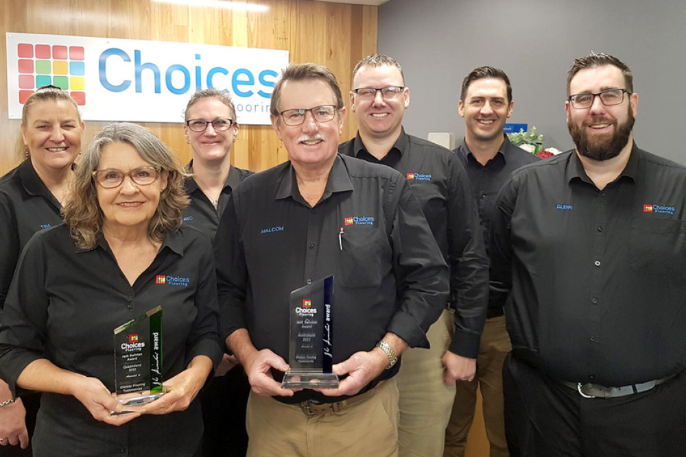 Members of the Choices Flooring Toowoomba team, from left, Tina, Prue Davison (Owner), Bec, Malcolm Davison (Owner), Anthony, Luke and Glenn.