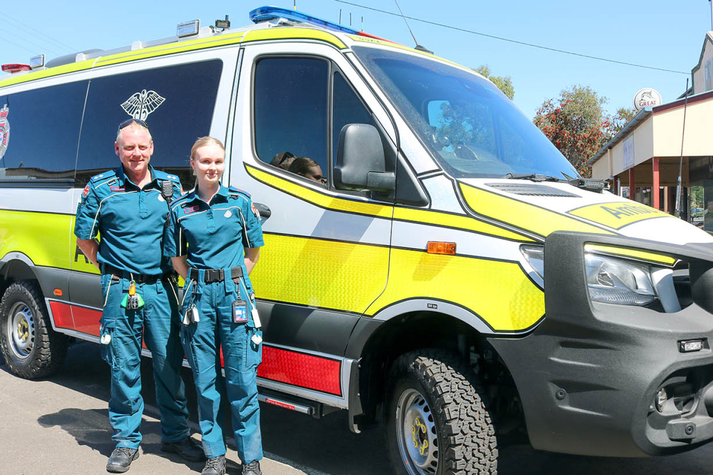 Clifton Ambulance Officer in Charge Chris Fulton with Paramedic Bella Proctor gave the new 4WD Mercedes Sprinter ambulance vehicle an airing in Clifton’s main street.