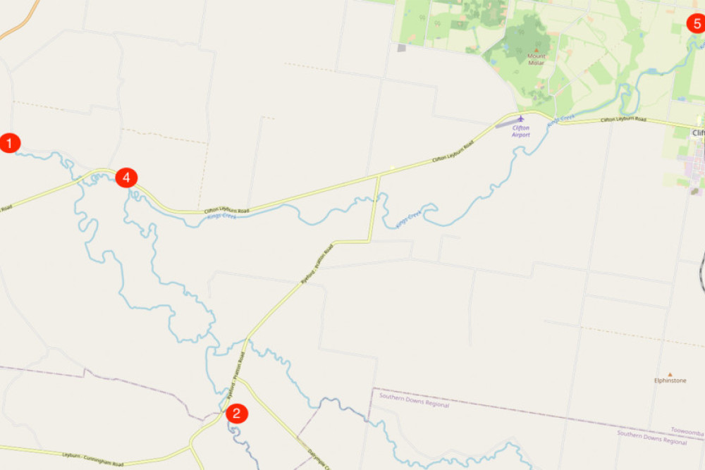 The locations of the five fishing reserves around Clifton.