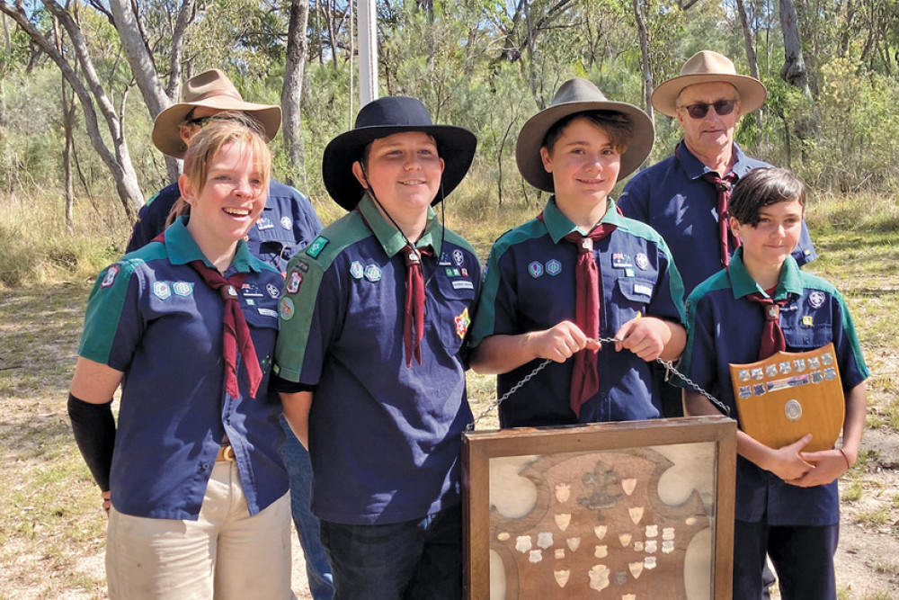 Our outdoor cooking champions with trophies, Zoe, Charlie, Clay and May.