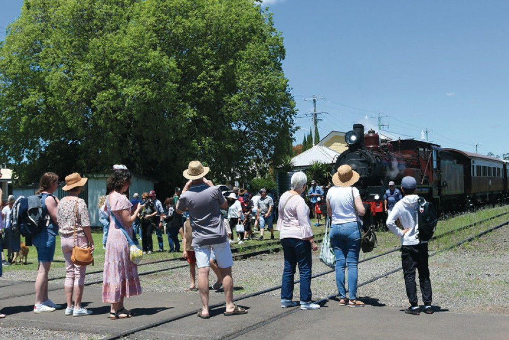 Onlookers gawk as the Downs Explorer stops off at Clifton Railway Station.