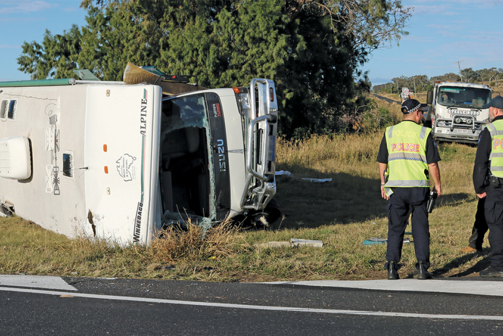 The Winnebago was overturned by the collision.