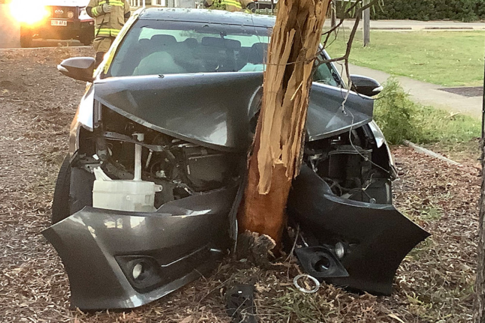 Emergency services at the scene of a single vehicle crash at Campbell Street on Monday morning.