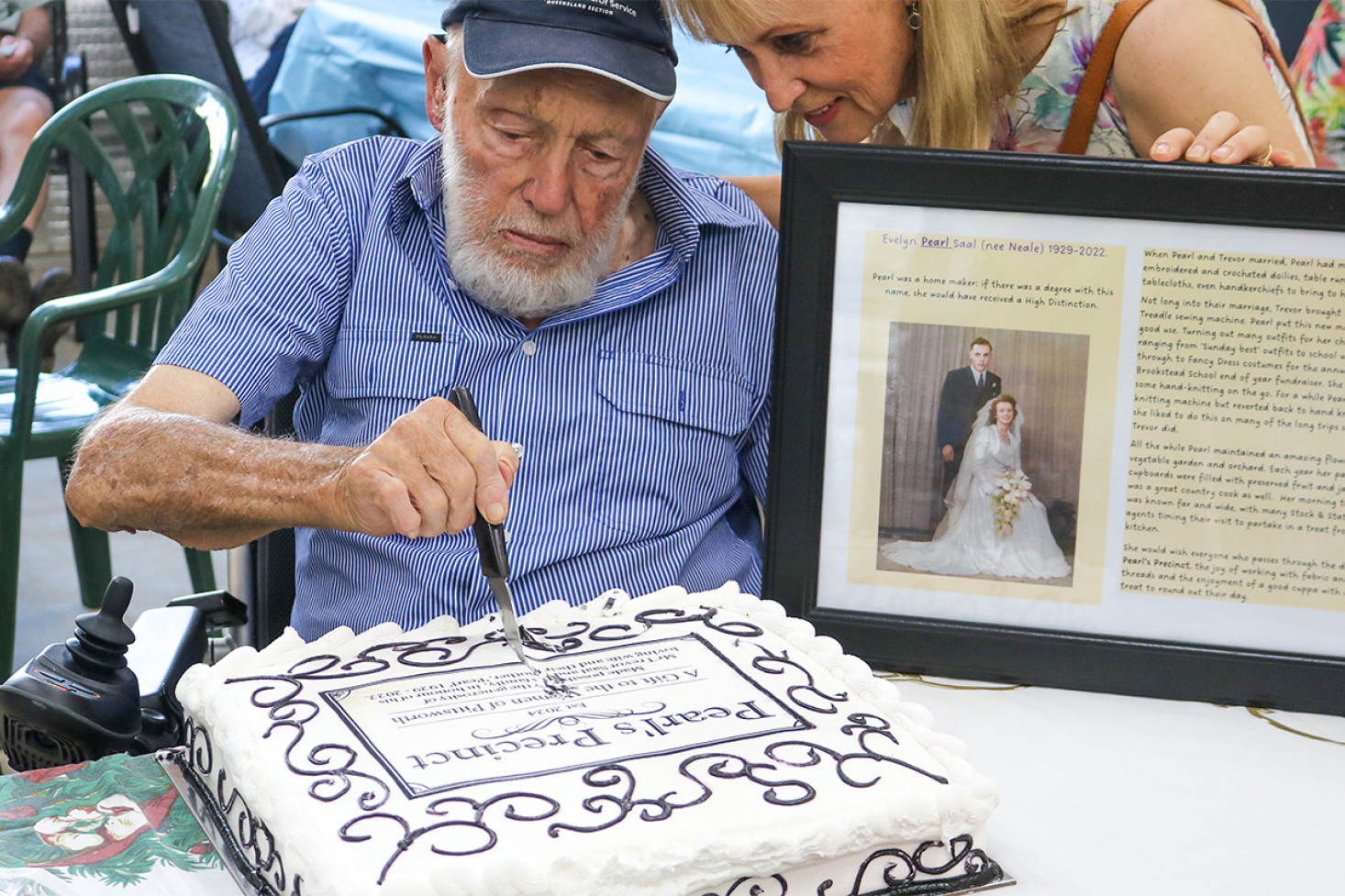 Trevor Saal cut the cake at the opening of the newly constructed Women’s Shed ‘Pearl’s Precinct’ at the Pittsworth Pioneer Historical Village on December 21.