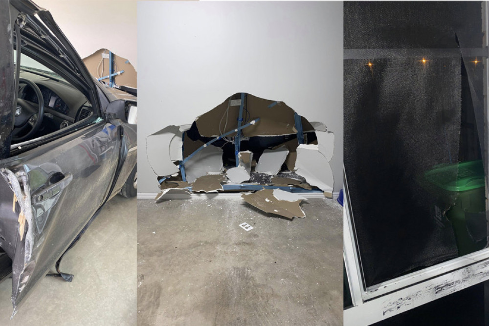 Offenders caused major damage to a residence at Leyden Rise while attempting to steal a vehicle which was parked inside a garage on Friday morning.