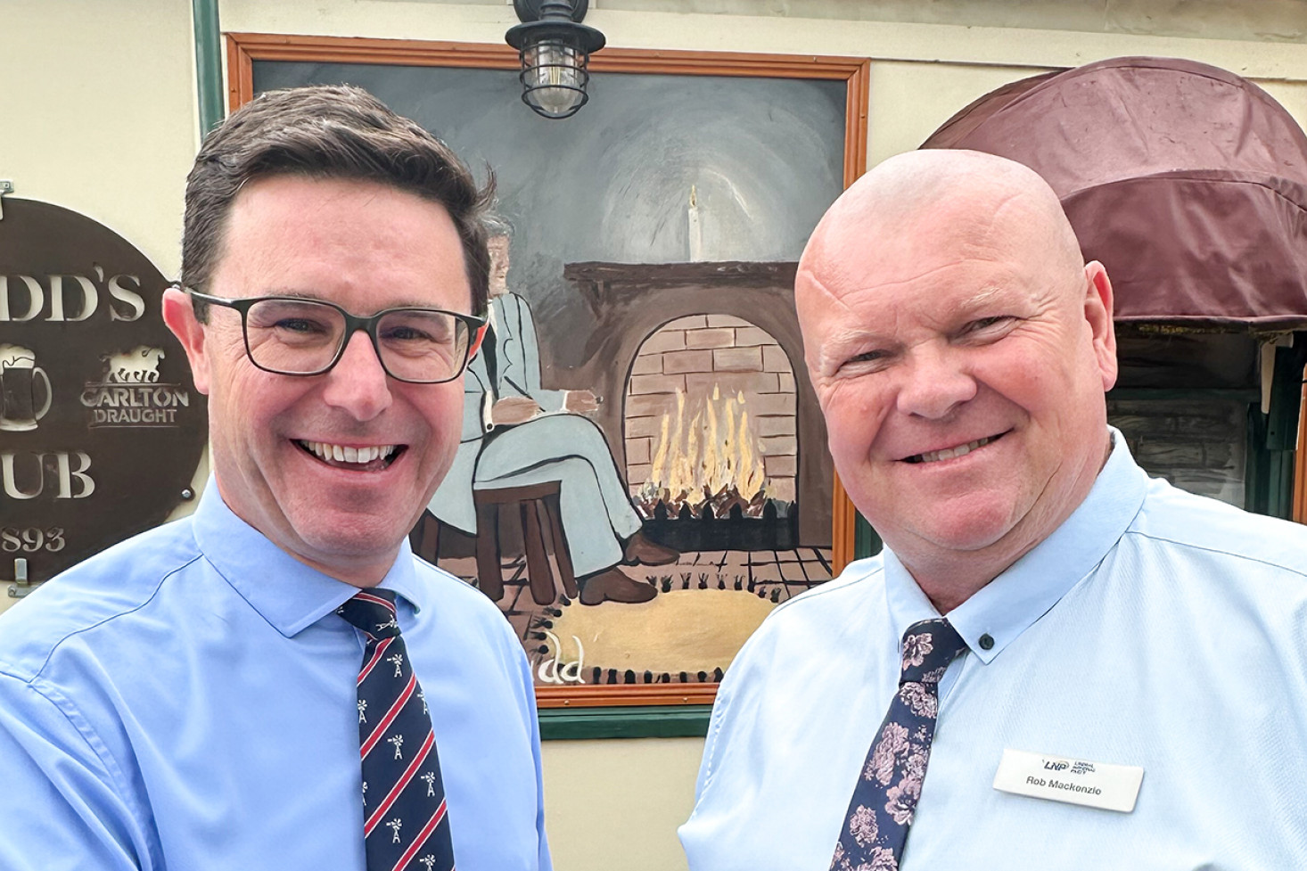 At Rudd’s Pub in Nobby, Leader of The Nationals and Federal MP for Maranoa David Littleproud and Maranoa Electorate Council Chair Rob Mackenzie.