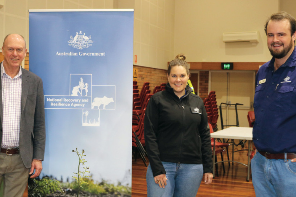 State Member for Condamine Pat Weir with NRRA Recovery Support Officers for South West Queensland Hannah Leu and Bryson Head.