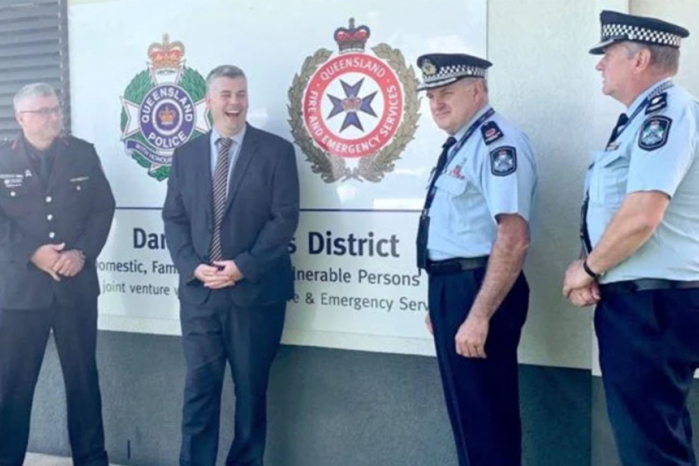 Minister for Police and Corrective Services and Minister for Fire and Emergency Services, Mark Ryan with senior police at the opening of the new office.