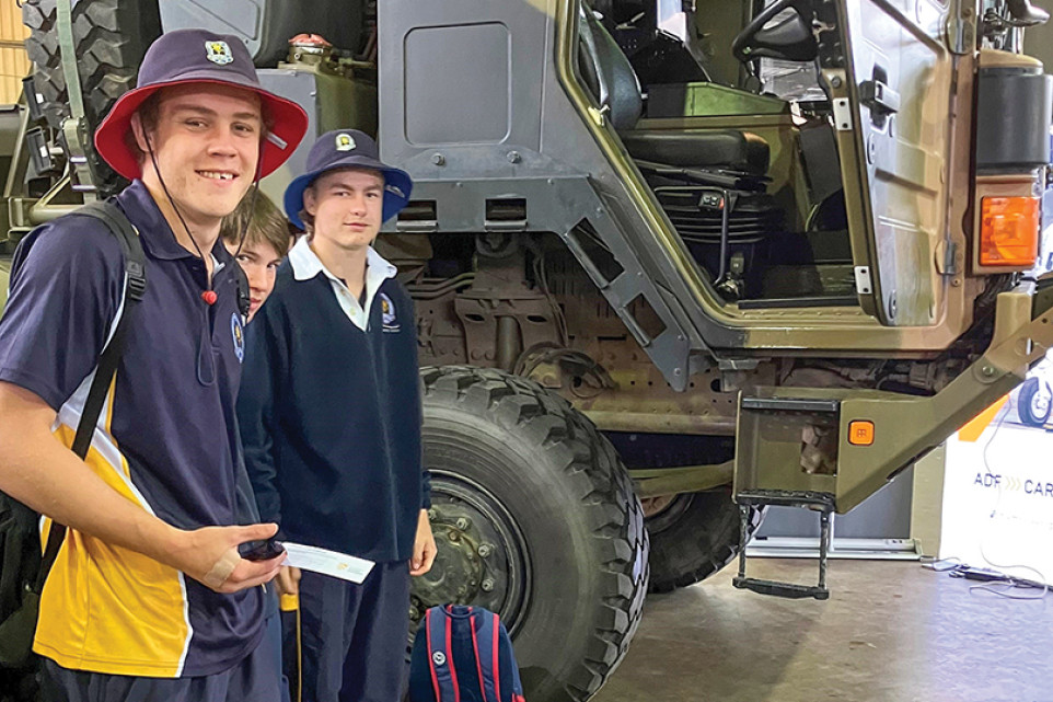 Looking at career opportunities in the Australian Defence Force were high school students Tyson Moore, William Gillam and Jock Bradford.