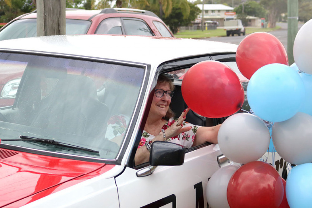 Teacher Nathan Maag drove Ms Hilsdon from the event in his classic car.