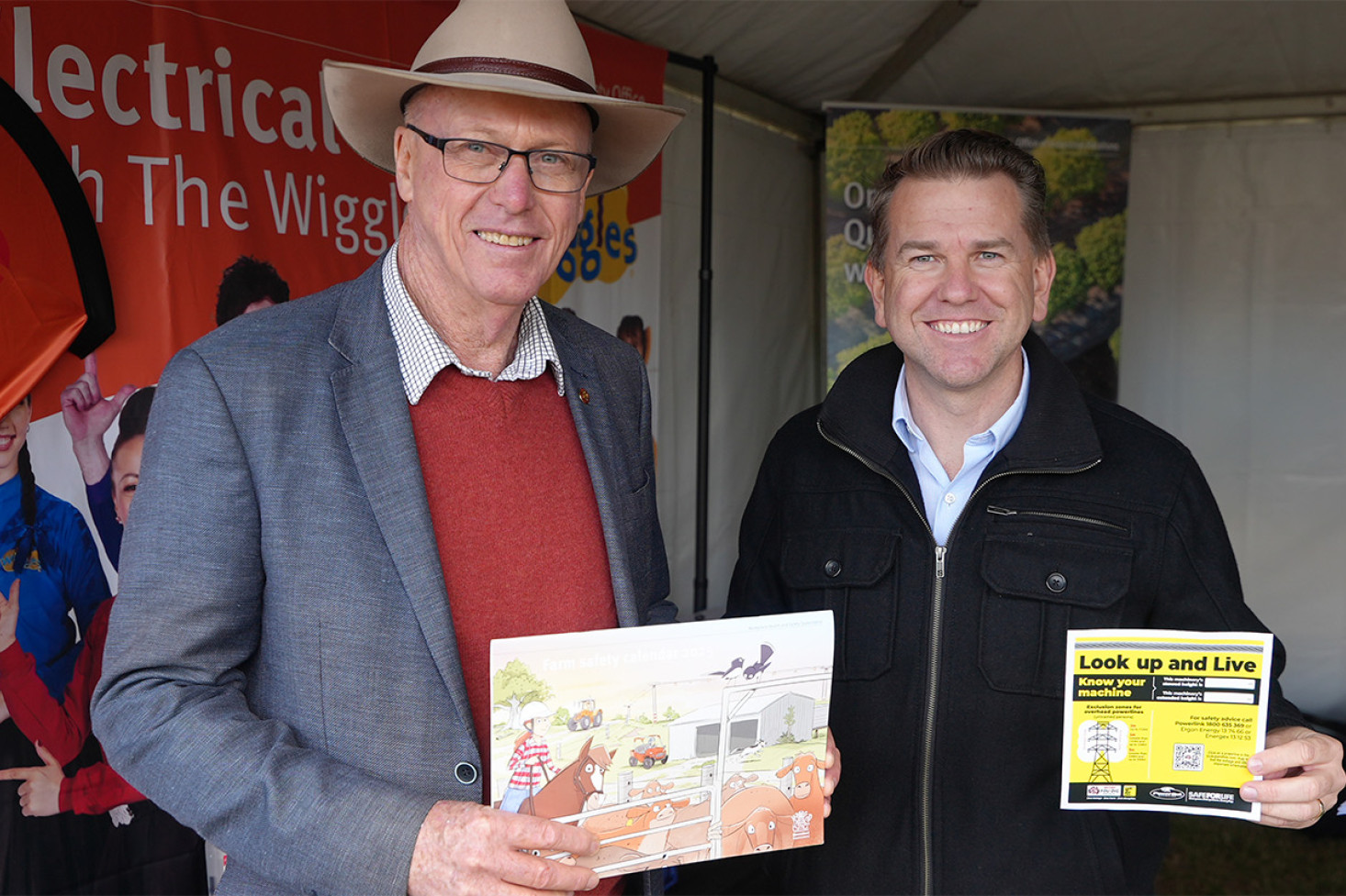 Condamine MP Pat Weir and Deputy Premier Jarrod Bleijie showing off the 2025 calendar at FarmFest last week.