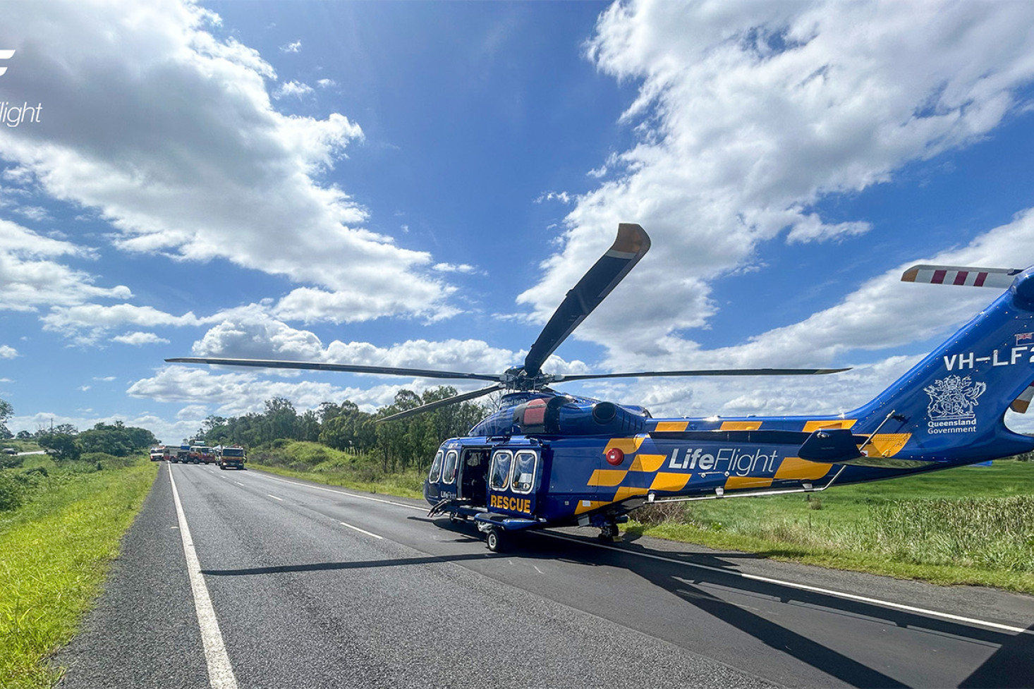 LifeFlight attended this fatal two-vehicle crash on the Warrego Highway at Adare, west of Gatton. Image: LifeFlight Media