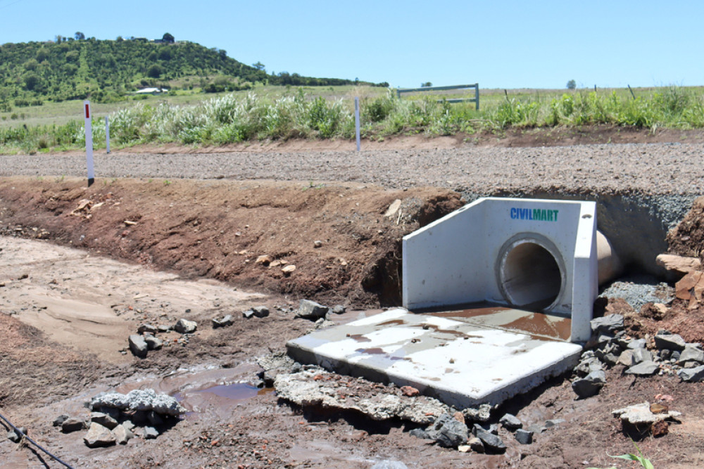 Residents are concerned about the potential resilience of post-flooding works such as this culvert completed within the last few weeks on Jannuschs Road at Glencoe. Since the work was completed, rain has already displaced a lot of gravel which had been put down.