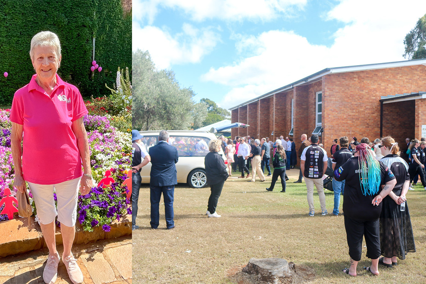 Left: Dianne Cronk Right: A large crowd of family and friends gathered to say farewell to Mrs Cronk at St Monica's Catholic Church.