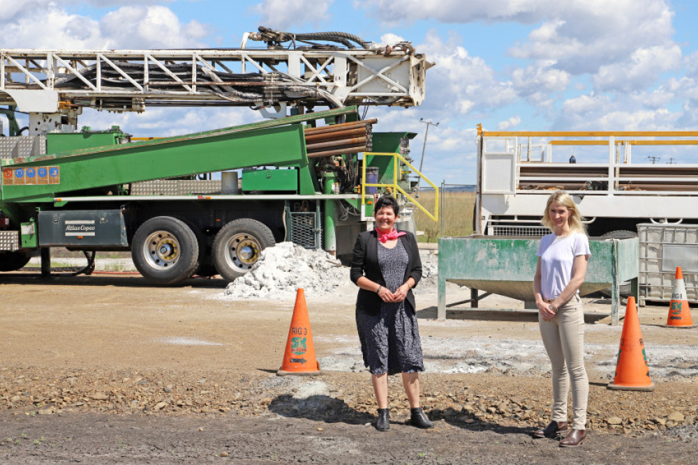 TRC Water and Waste Committee Chair, Councillor Rebecca Vonhoff (right) and Portfolio Leader, Cr Nancy Sommerfield (left), visit the Clifton bore prior to testing of the GAB water source.